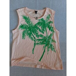 J. Crew Women Large Beaded Tropical Summer Beach‎ Sleeveless Top Blouse Peach